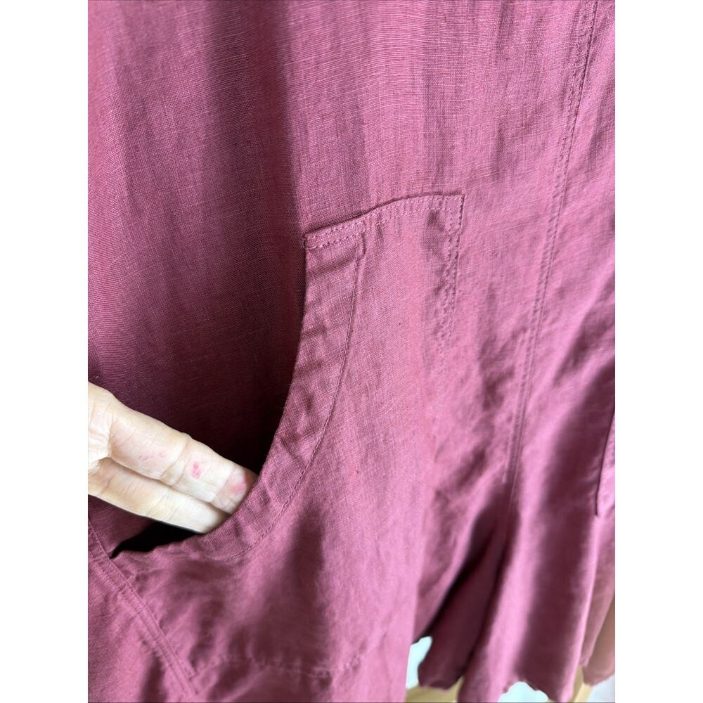 NWT Kleen Red Oversized Linen Wide Leg Short Jumper Overalls #5-0855 Size XS - Picture 4 of 7
